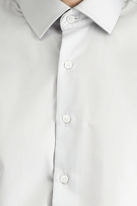 Medium Grey Long Sleeve Slim Fit Classic Non-Iron Satin Cotton Shirt