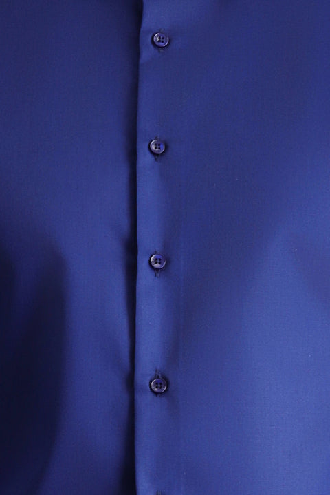 Medium Navy Long Sleeve Slim Fit Classic Non-Iron Satin Cotton Shirt