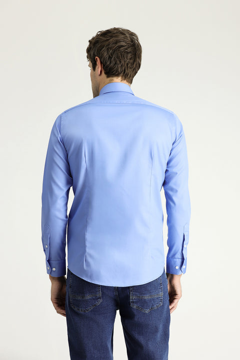 Aqua Blue Long Sleeve Slim Fit Classic Non-Iron Satin Cotton Shirt