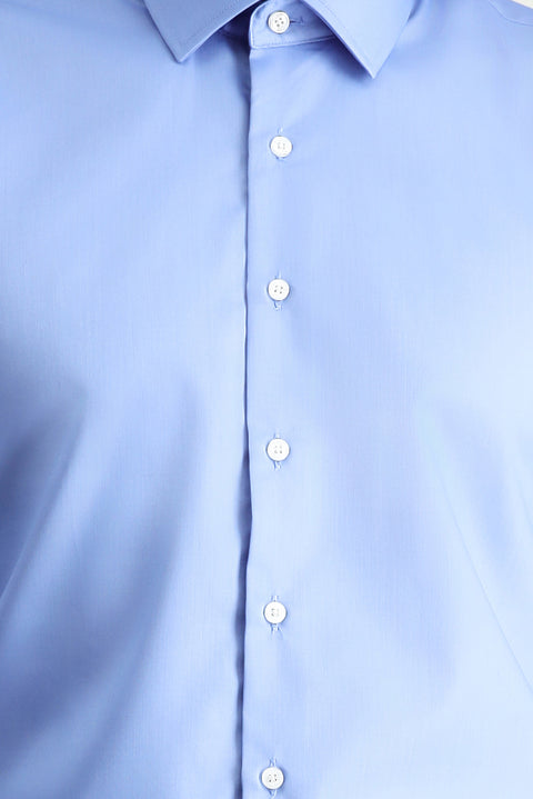 Aqua Blue Long Sleeve Slim Fit Classic Non-Iron Satin Cotton Shirt