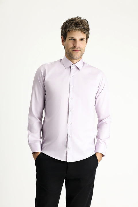 Lila Uzun Kol Slim Fit Dar Kesim Klasik Non Iron Saten Pamuklu Gömlek