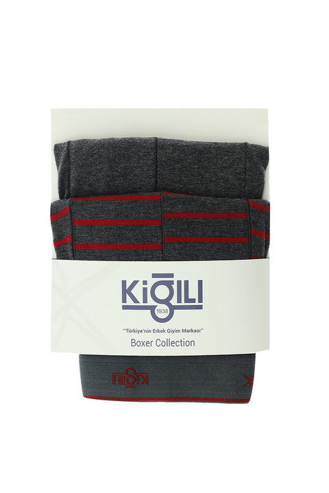 Medium Gray 2-Pack Striped Cotton Supreme Boxer Set
