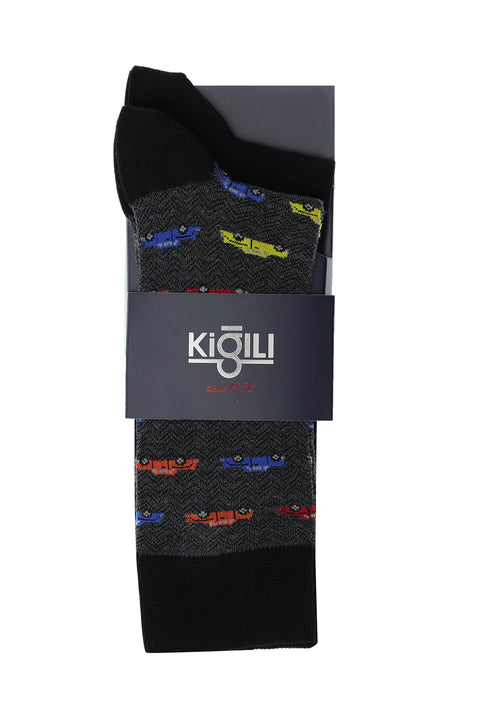 Koyu Füme 2'li Desenli Pamuklu Çorap Seti