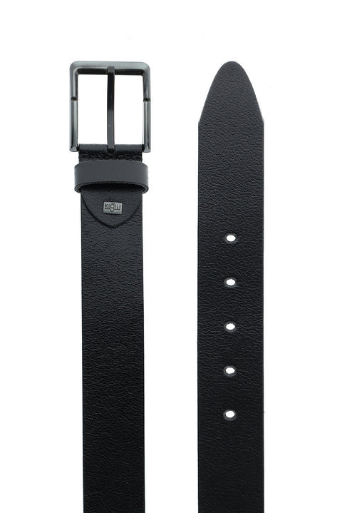 Black Sport Patterned Leather Belt