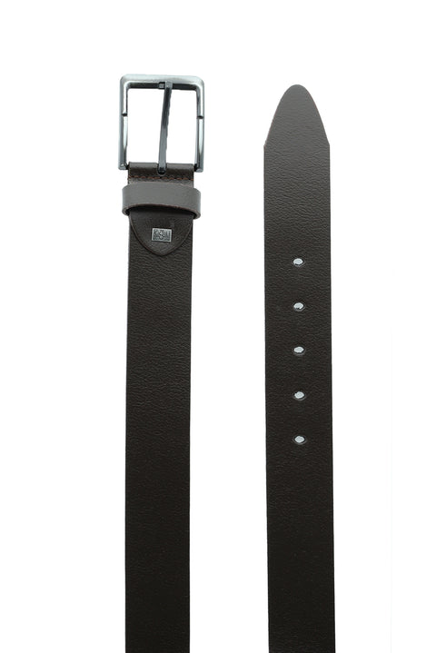 Dark Brown Sporty Patterned Leather Belt