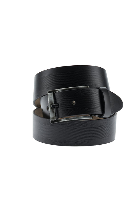 Black Sport Patterned Leather Belt