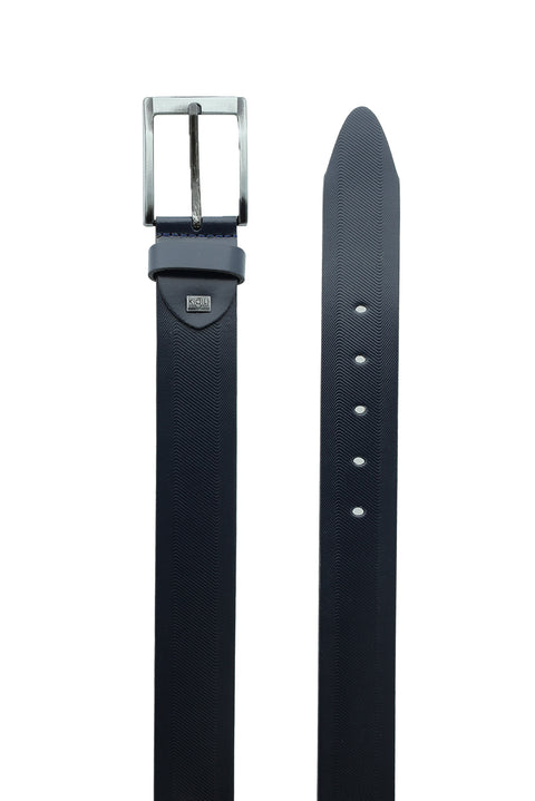 Dark Navy Sporty Patterned Leather Belt