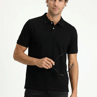 Black Polo Collar Regular Fit Embroidered T-shirt