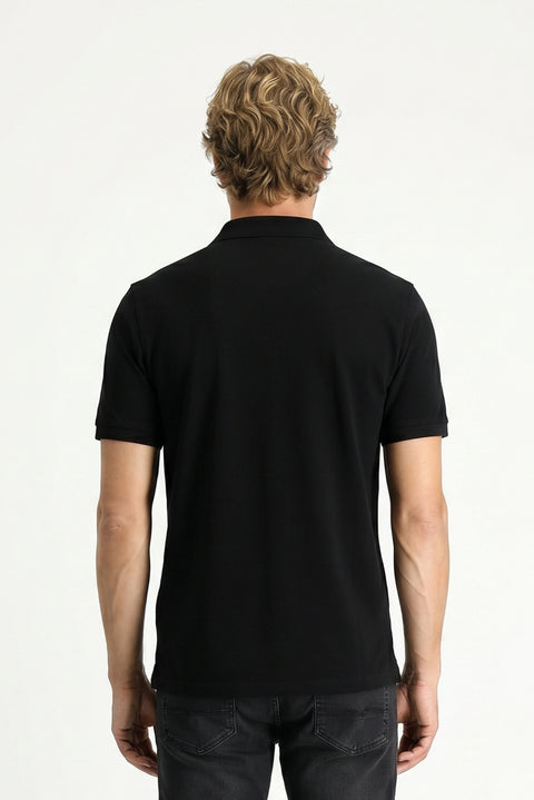 Black Polo Collar Regular Fit Embroidered T-shirt
