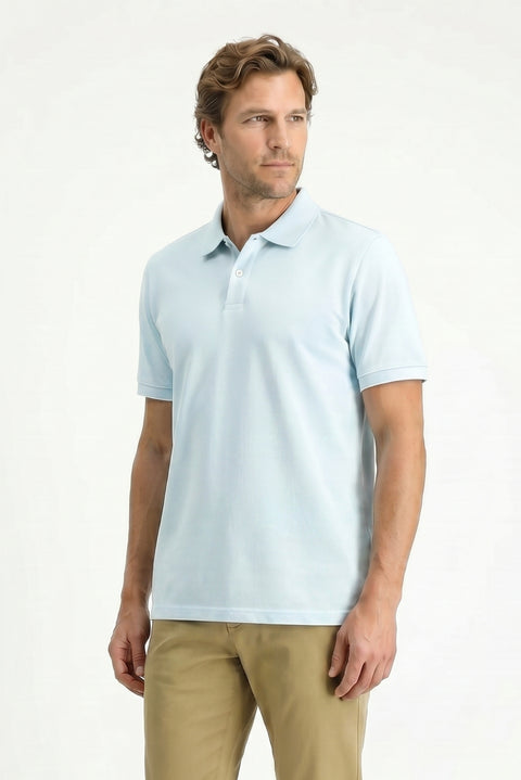 Light Blue Polo Collar Regular Fit Embroidered T-Shirt