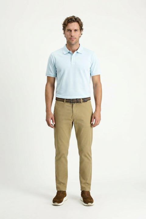 Light Blue Polo Collar Regular Fit Embroidered T-Shirt