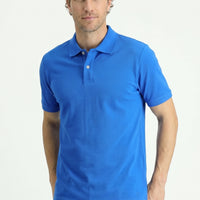 Saks Mavi Polo Yaka Regular Fit Nakışlı Pamuk Tişört