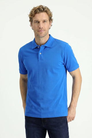  Saks Mavi Polo Yaka Regular Fit Nakışlı Pamuk Tişört
