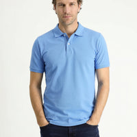 Dark Blue Polo Collar Regular Fit Embroidered Cotton T-Shirt