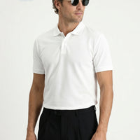White Polo Collar Regular Fit Embroidered T-shirt