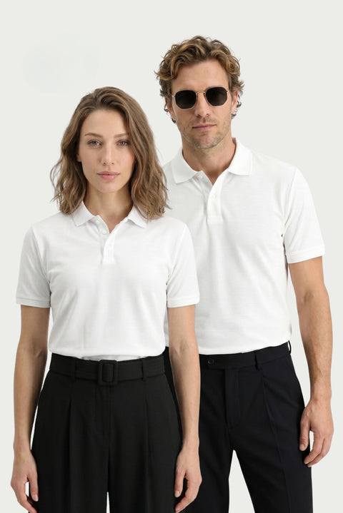 White Polo Collar Regular Fit Embroidered T-shirt