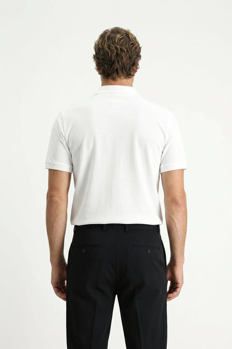 White Polo Collar Regular Fit Embroidered T-shirt
