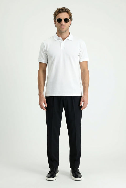 White Polo Collar Regular Fit Embroidered T-shirt