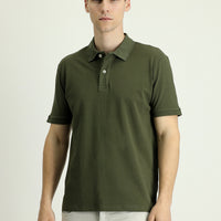 Medium Khaki Polo Collar Regular Fit Embroidered T-shirt