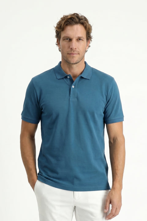 Medium Petrol Polo Collar Regular Fit Embroidered T-Shirt