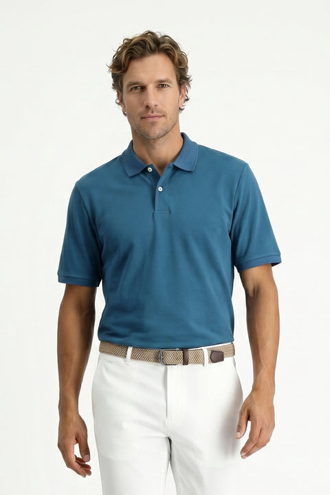 Medium Petrol Polo Collar Regular Fit Embroidered T-Shirt