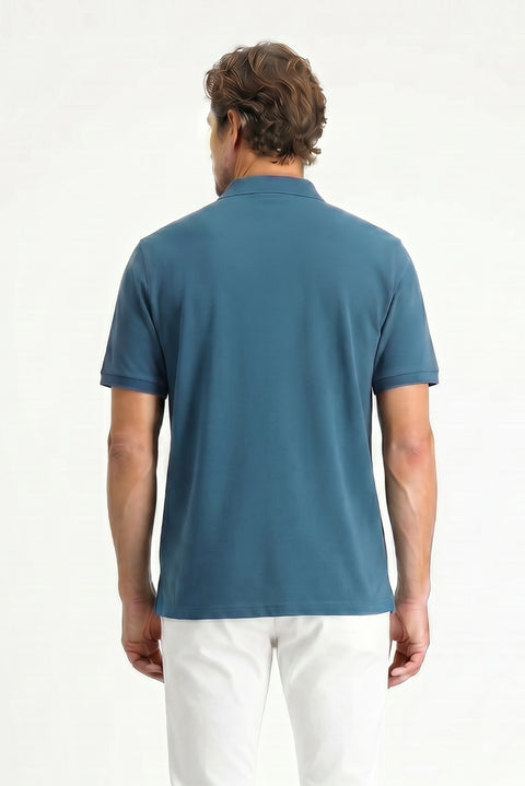 Medium Petrol Polo Collar Regular Fit Embroidered T-Shirt