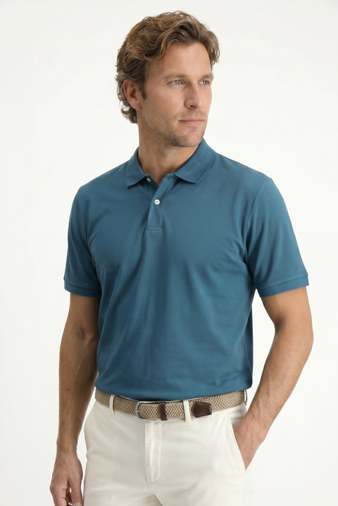 Medium Petrol Polo Collar Regular Fit Embroidered T-Shirt