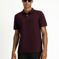 Dark Burgundy Polo Collar Regular Fit Embroidered T-Shirt