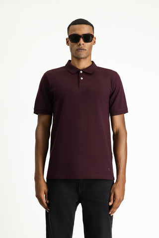  Koyu Bordo Polo Yaka Regular Fit Nakışlı Pamuk Tişört