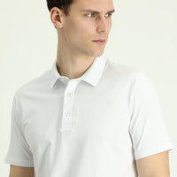 White Polo Collar Regular Fit Embroidered Supreme Cotton T-Shirt