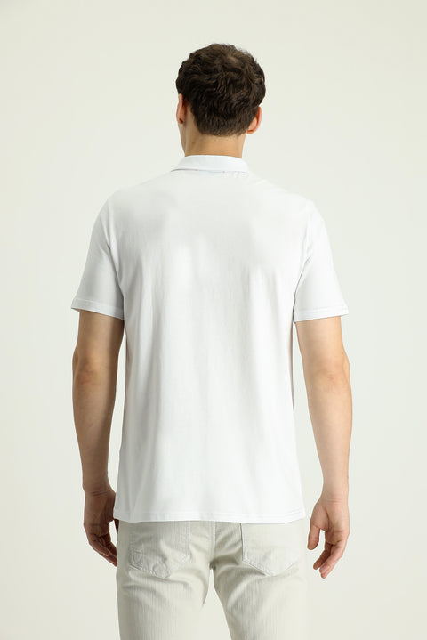 White Polo Collar Regular Fit Embroidered Supreme Cotton T-Shirt
