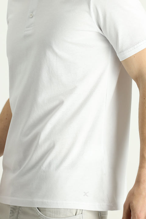 White Polo Collar Regular Fit Embroidered Supreme Cotton T-Shirt