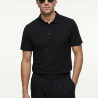 Black Polo Collar Regular Fit Embroidered Cotton T-shirt