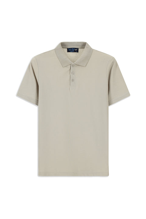 Medium Grey Polo Collar Regular Fit Embroidered Cotton T-Shirt