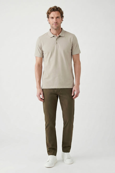 Medium Grey Polo Collar Regular Fit Embroidered Cotton T-Shirt