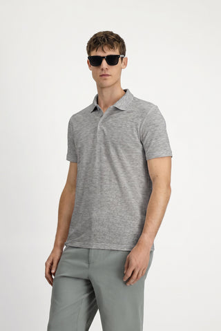  Orta Gri Melanj Polo Yaka Regular Fit Nakışlı Pamuklu Tişört