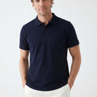 Orta Lacivert Polo Yaka Regular Fit Nakışlı Pamuklu Tişört