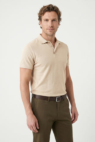  Orta Bej Polo Yaka Regular Fit Nakışlı Pamuklu Tişört