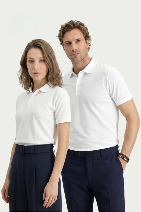 White Polo Collar Regular Fit Embroidered Cotton T-shirt