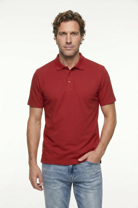 Açık Bordo Polo Yaka Regular Fit Nakışlı Pamuklu Tişört