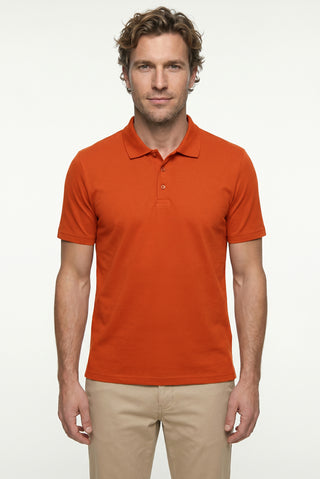  Kiremit Polo Yaka Regular Fit Nakışlı Pamuklu Tişört
