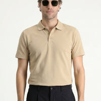 Medium Mink Polo Collar Regular Fit Embroidered Cotton T-Shirt