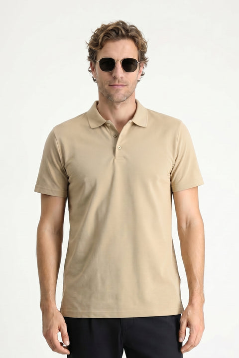 Medium Mink Polo Collar Regular Fit Embroidered Cotton T-Shirt