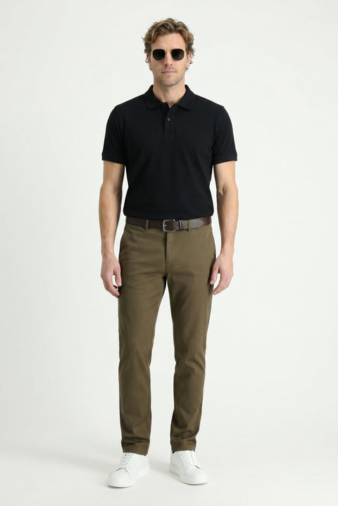 Siyah Polo Yaka Slim Fit Nakışlı %100 Pamuk Tişört