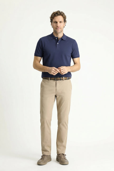 Medium Navy Blue Polo Collar Slim Fit Embroidered 100% Cotton T-shirt