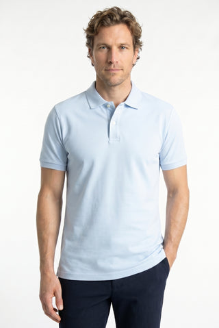  Açık Mavi Polo Yaka Slim Fit Nakışlı %100 Pamuk Tişört
