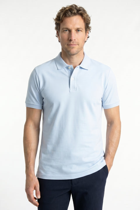 Light Blue Polo Shirt, Slim Fit, Embroidered, 100% Cotton