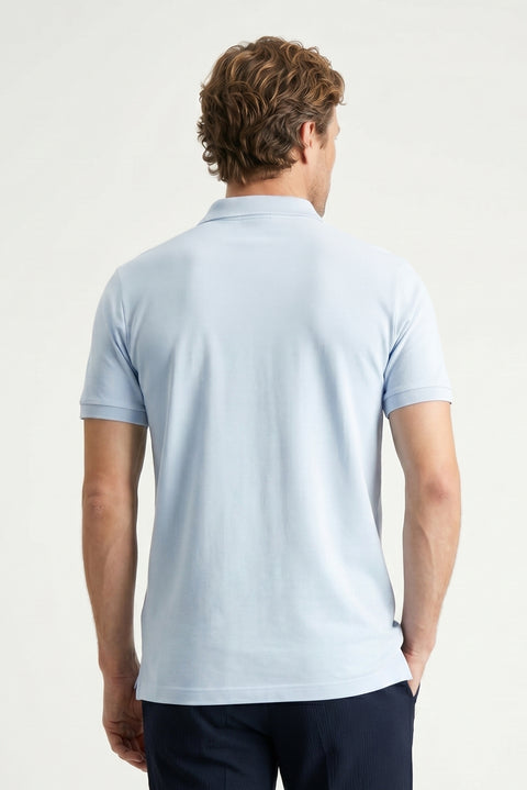 Light Blue Polo Shirt, Slim Fit, Embroidered, 100% Cotton