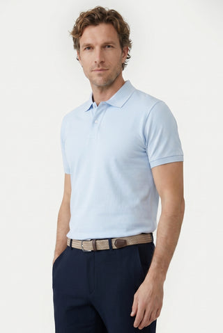  Açık Mavi Polo Yaka Slim Fit Nakışlı %100 Pamuk Tişört