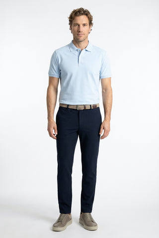  Açık Mavi Polo Yaka Slim Fit Nakışlı %100 Pamuk Tişört